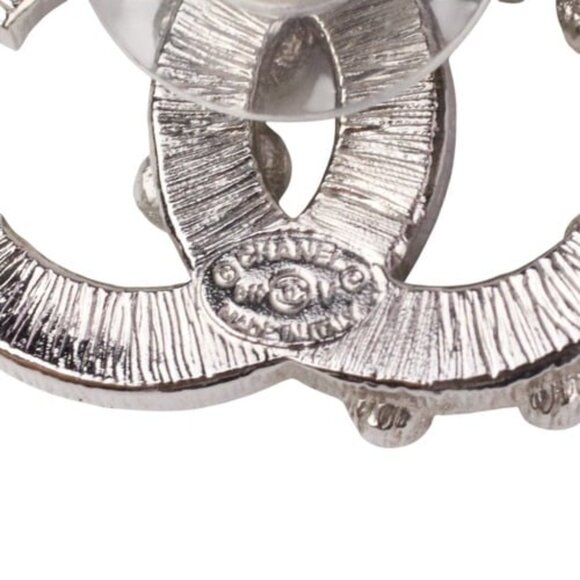#52 - CHANEL B19V Coco Mark Rhinestone Earrings, Silver Color - Authentic - Picture 6 of 15